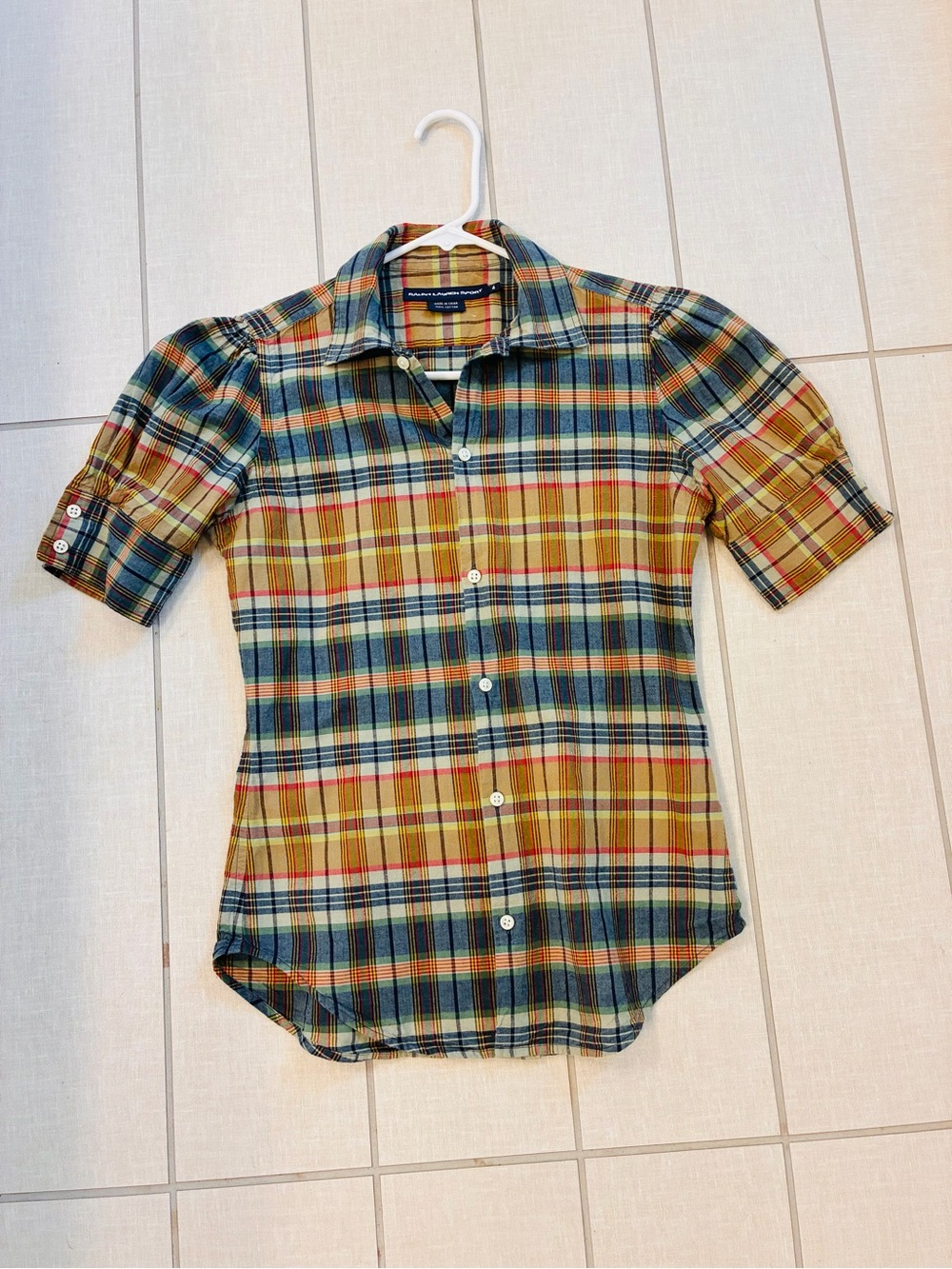 Ralph Lauren Short Puff Sleeve Madras Plaid Button-Down size 4